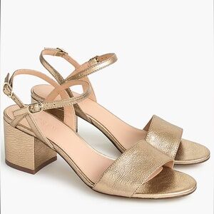 J. Crew Wide Block Heel Sandals in Metallic Gold
